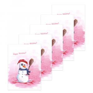 Set van 5 kerstkaarten: Happy holidays sneeuwpop