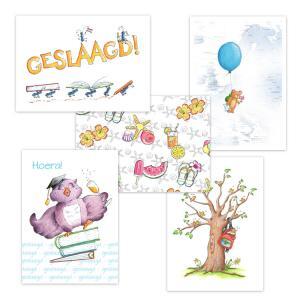 Set van 5 geslaagd kaarten