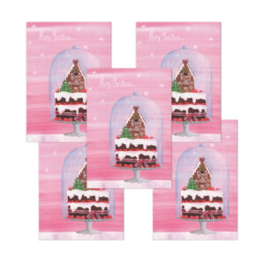 Set van 5 kerstkaarten: Stolp met koekhuisje