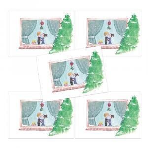 Set van 5 kerstkaarten: Kerstraampje verliefd stel