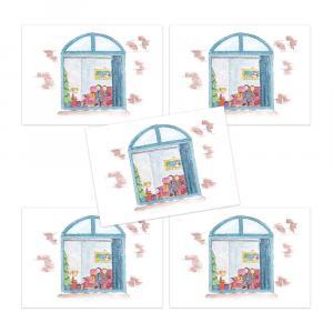 Set van 5 kerstkaarten: Kerstraampje met gezin