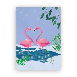 Afbeelding wenskaart verliefde flamingo's