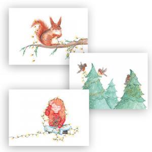 Set kerstkaarten, thema: kerstlampjes