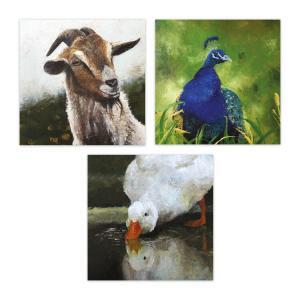 Set van 3 wenskaarten: boerderijdieren in olieverf