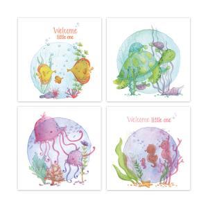 Set van 4 wenskaarten | Geboorte | Onderwaterdieren