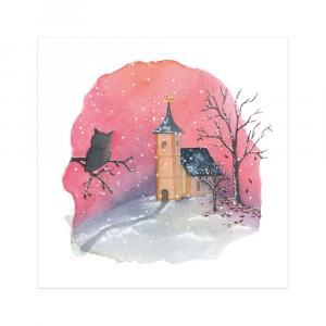 Kerkje en tak met uil