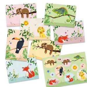 Set van 7 kaarten + stickervel: lieve dieren