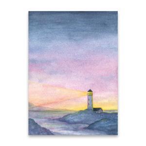 Set van 5 wenskaarten: Vuurtoren ondergaande zon