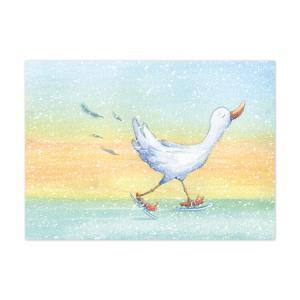 Set van 4 kerstkaarten: Eigenwijze eend op schaatsen