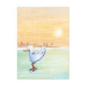 Set van 4 kerstkaarten: Schaatsen in de winterzon