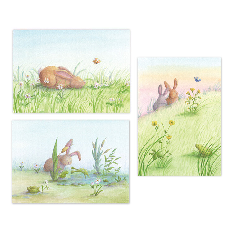 Set wenskaarten: Konijntjes in de lente